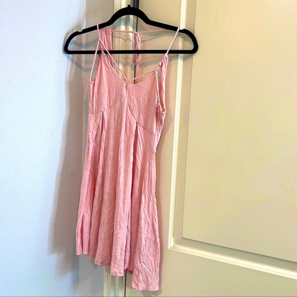 Mini Pink Dress With Spaghetti Straps And Open Back Dress
